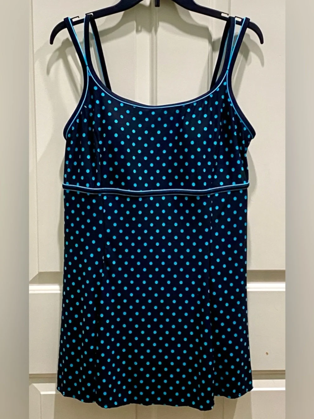 Le Cove Black Turquoise Polka Dot SZ 16 Pin-up Style High Waist Swimsuit Dress - Picture 2 of 10